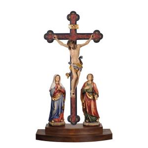 Gruppo di crocefissione Leonardo su croce barocca d'appoggio