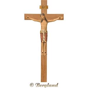 Cristo Romanico su croce in rovere semplice larga