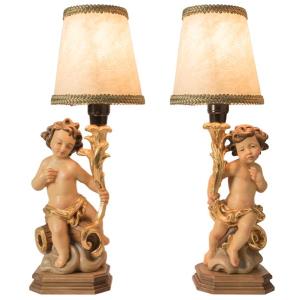 Pair angel candle holder with light