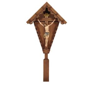 Corpus Siena on field cross for hanging dark stained