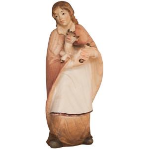 Goerl shepherd with little goat