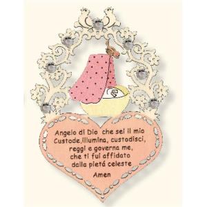 Preghierina incisa su cuore e culla con Swarovski 