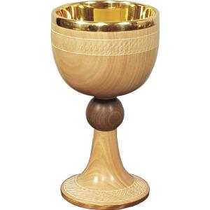 Coppa calice rivoltato legno ciliegio con nodo e fondello 18x10,5cm