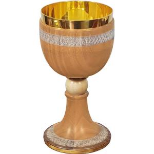 Coppa calice legno ciliegio con nodo e fondello 18x9cm