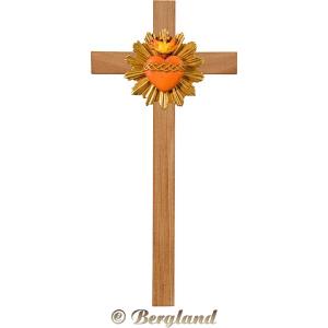 Sacro Cuore di Gesù con aureola su croce in rovere