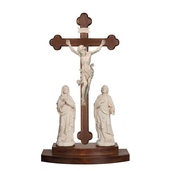 Gruppo di crocefissione Leonardo su croce barocca d'appoggio - naturale