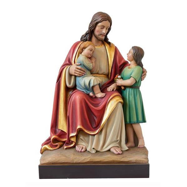 Gesù seduto con 2 bambini - Fibra di Vetro Colorato