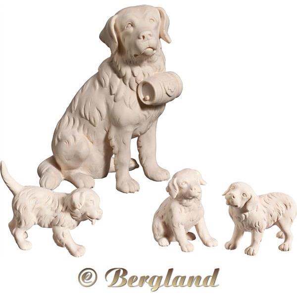 San Bernardo con botte e cuccioli (4 pezzi) - naturale